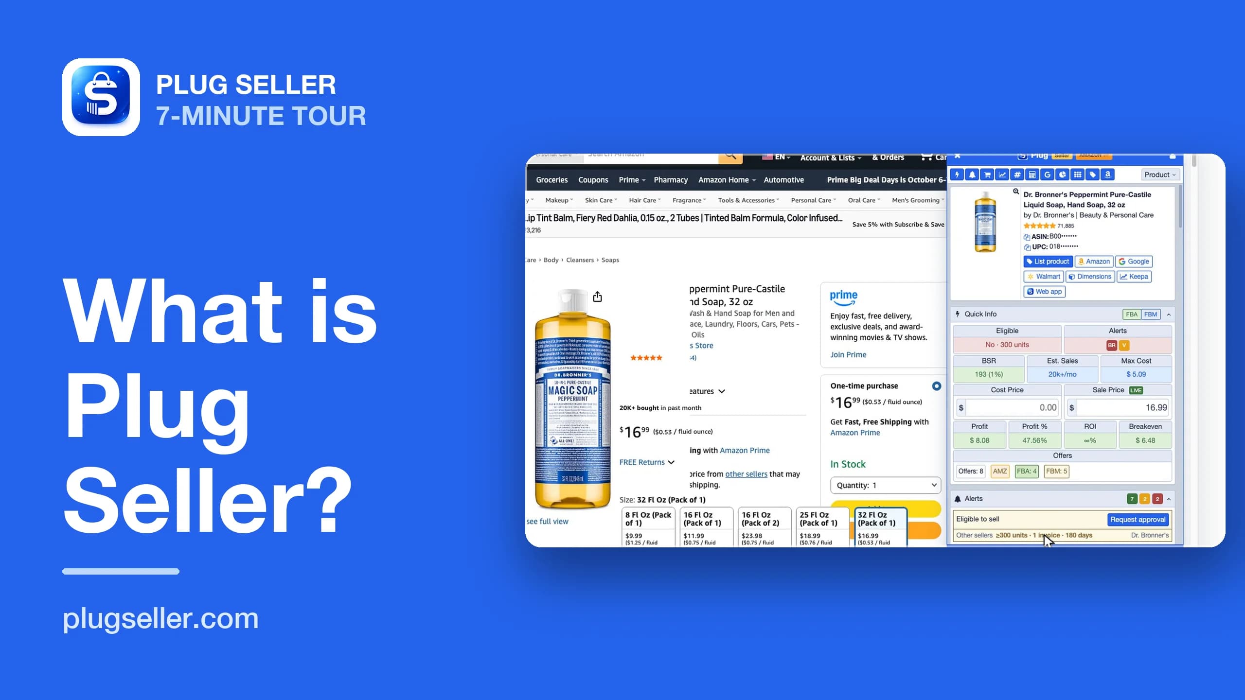 What is Plug Seller? The 7-minute overview film: the extension analyzing a product on Amazon, on the cover